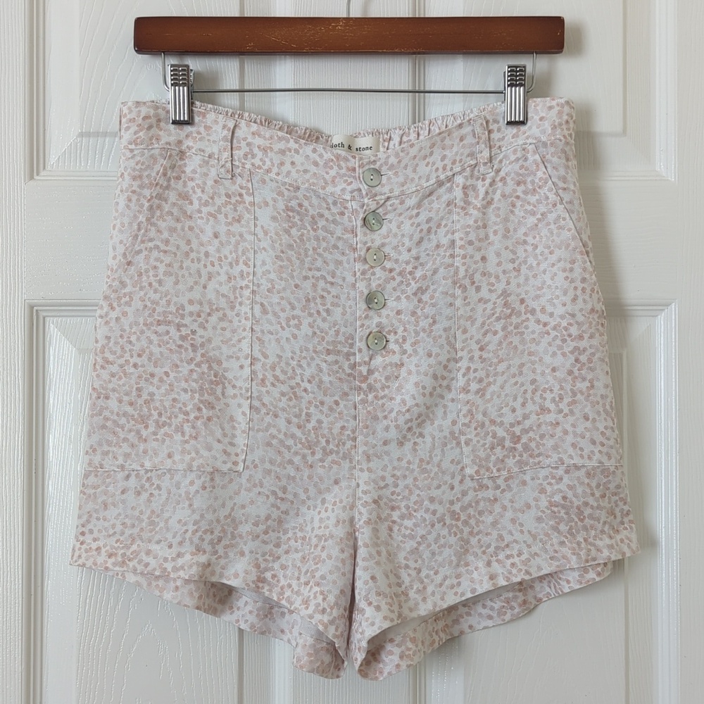 Cloth & Stone Speckled Linen Blend High Rise Relaxed Soft Shorts Sandy Beige S